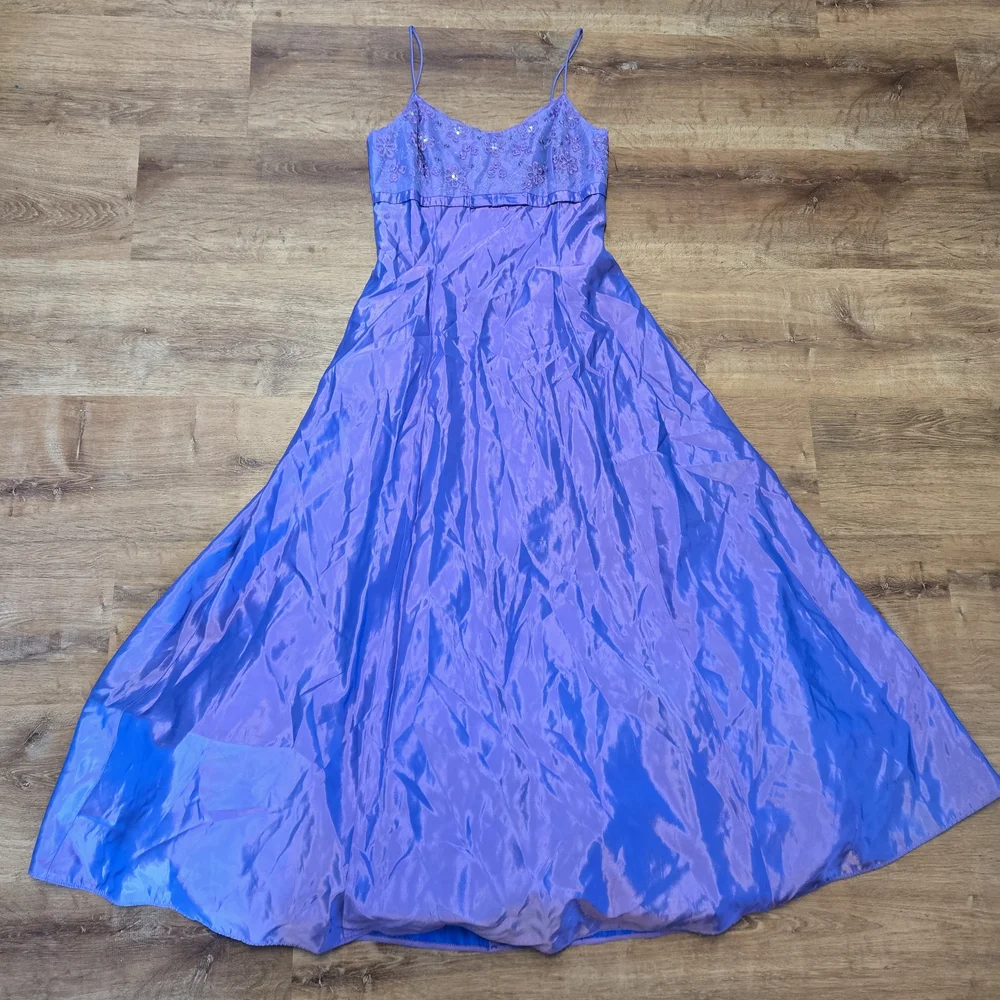 Vintage Jessica McClintock Gunne Sax Purple Beaded Spaghetti-Strap Prom Gown 9 - Picture 1 of 11